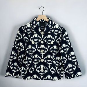 Carlisle Boxy Crop Ikat Print Collared Button Front Jacket Size 10